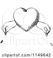 Poster, Art Print Of Retro Vintage Black And White Heart And Hands Dropping Coins