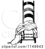 Clipart Of A Retro Vintage Black And White Coat Draped On A Chair Royalty Free Vector Illustration