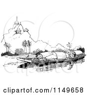 Clipart Of A Retro Vintage Black And White Eastern Canoe Royalty Free Vector Illustration