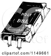 Clipart Of A Retro Vintage Black And White Holy Bible Royalty Free Vector Illustration