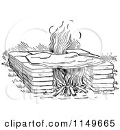Clipart Of A Retro Vintage Black And White Stone Oven Royalty Free Vector Illustration
