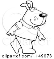 Cartoon Clipart Of A Black And White Dog Wearing A Shirt And Walking Upright Vector Outlined Coloring Page
