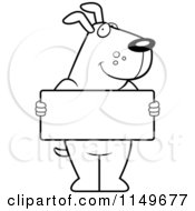 Poster, Art Print Of Black And White Friendly Dog Holding A Blank White Sign