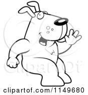 Cartoon Clipart Of A Black And White Friendly Dog Sitting And Waving Vector Outlined Coloring Page