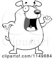 Cartoon Clipart Of A Black And White Chubby Dog Waving Vector Outlined Coloring Page