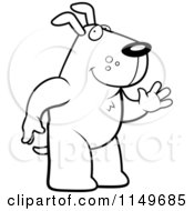 Cartoon Clipart Of A Black And White Friendly Dog Standing On His Hind Legs And Waving Vector Outlined Coloring Page