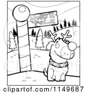 Black And White Rudolph Dog By A North Pole Sign