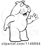 Cartoon Clipart Of A Black And White Standing And Waving Bulldog Vector Outlined Coloring Page