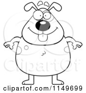 Cartoon Clipart Of A Black And White Plump Spotted Dog Standing On Its Hind Legs Vector Outlined Coloring Page