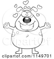 Cartoon Clipart Of A Black And White Loving Dog With Open Arms Vector Outlined Coloring Page