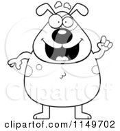Cartoon Clipart Of A Black And White Chubby Standing Dog Holding Up A Finger Vector Outlined Coloring Page