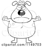 Cartoon Clipart Of A Black And White Chubby Spotted Dog Waving His Fists Vector Outlined Coloring Page