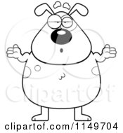 Cartoon Clipart Of A Black And White Careless Dog Shrugging Vector Outlined Coloring Page