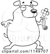 Poster, Art Print Of Black And White Chubby Dog Presenting A Daisy