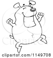 Cartoon Clipart Of A Black And White Chubby Dog Smiling And Jumping Vector Outlined Coloring Page