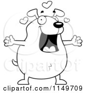 Cartoon Clipart Of A Black And White Loving Dog With Open Arms Vector Outlined Coloring Page