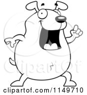 Cartoon Clipart Of A Black And White Chubby Dog With An Idea Vector Outlined Coloring Page
