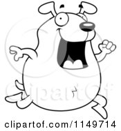 Cartoon Clipart Of A Black And White Chubby Dog Running Vector Outlined Coloring Page