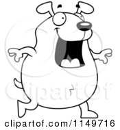 Cartoon Clipart Of A Black And White Plump Dog Walking On His Hind Legs Vector Outlined Coloring Page