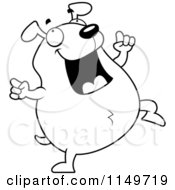 Cartoon Clipart Of A Black And White Happy Chubby Dog Dancing Vector Outlined Coloring Page