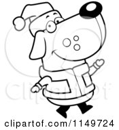 Cartoon Clipart Of A Black And White Christmas Dog In A Santa Suit Vector Outlined Coloring Page