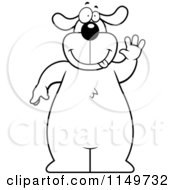 Cartoon Clipart Of A Black And White Friendly Dog Standing Upright And Waving Vector Outlined Coloring Page