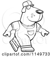 Cartoon Clipart Of A Black And White Builder Dog Walking Vector Outlined Coloring Page