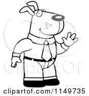 Cartoon Clipart Of A Black And White Business Dog Standing And Waving Vector Outlined Coloring Page