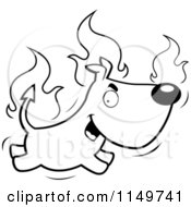 Cartoon Clipart Of A Black And White Fiery Devil Dog Vector Outlined Coloring Page