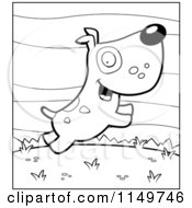 Cartoon Clipart Of A Black And White Dog With Spots Jumping In A Dog Park Vector Outlined Coloring Page