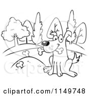 Cartoon Clipart Of A Black And White Dog Wagging His Tail Proudly By Buried Bones Vector Outlined Coloring Page by Cory Thoman