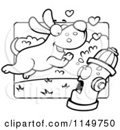 Cartoon Clipart Of A Black And White Amorous Max Dog Character Running Towards A Scared Fire Hydrant Vector Outlined Coloring Page