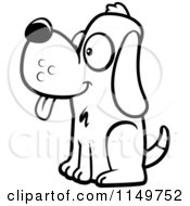 Cartoon Clipart Of A Black And White Happy White Dog With Ears Sitting And Looking Left Vector Outlined Coloring Page