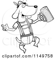 Cartoon Clipart Of A Black And White German Oktoberfest Wiener Dog Vector Outlined Coloring Page