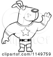 Cartoon Clipart Of A Black And White Doggy Character Super Hero Waving Vector Outlined Coloring Page
