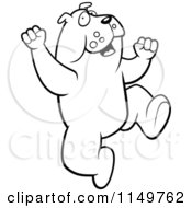 Cartoon Clipart Of A Black And White Excited Bulldog Jumping Vector Outlined Coloring Page