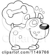 Cartoon Clipart Of A Black And White Chubby Dog Dreaming Of A Crunchy Bone Vector Outlined Coloring Page by Cory Thoman