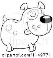 Cartoon Clipart Of A Black And White Spotted Dog Standing Vector Outlined Coloring Page