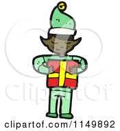 Cartoon Of A Christmas Elf Holding A Gift Royalty Free Vector Clipart