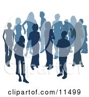 Poster, Art Print Of Two Women Chatting Among A Crowd Of Silhouetted Blue People