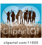 Poster, Art Print Of Brown Group Of Silhouetted Women Raising Their Arms And Celebrating On Stage At A Concert