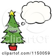 Cartoon Of A Thinking Christmas Tree Mascot Royalty Free Vector Clipart