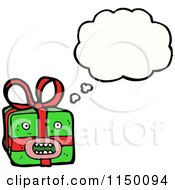 Cartoon Of A Thinking Christmas Gift Royalty Free Vector Clipart