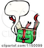 Cartoon Of A Thinking Opened Christmas Gift Royalty Free Vector Clipart