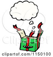 Cartoon Of A Thinking Opened Christmas Gift Royalty Free Vector Clipart