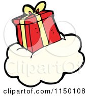 Cartoon Of A Christmas Gift On A Cloud Royalty Free Vector Clipart