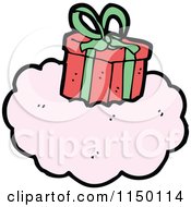 Cartoon Of A Christmas Gift On A Cloud Royalty Free Vector Clipart