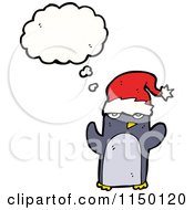 Cartoon Of A Thinking Christmas Penguin Royalty Free Vector Clipart