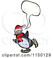 Cartoon Of A Thinking Ice Skating Christmas Penguin Royalty Free Vector Clipart