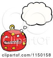 Cartoon Of A Thinking Christmas Bauble Ornament Mascot Royalty Free Vector Clipart